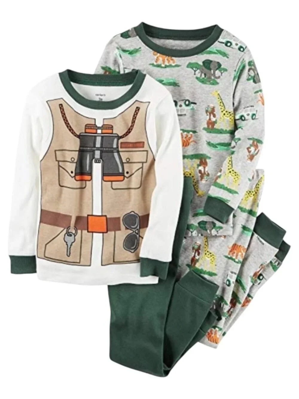 NWT Carter's 6M Jungle Safari 4-Piece Pajamas Set Green Tiger Giraffe Zoo PJs